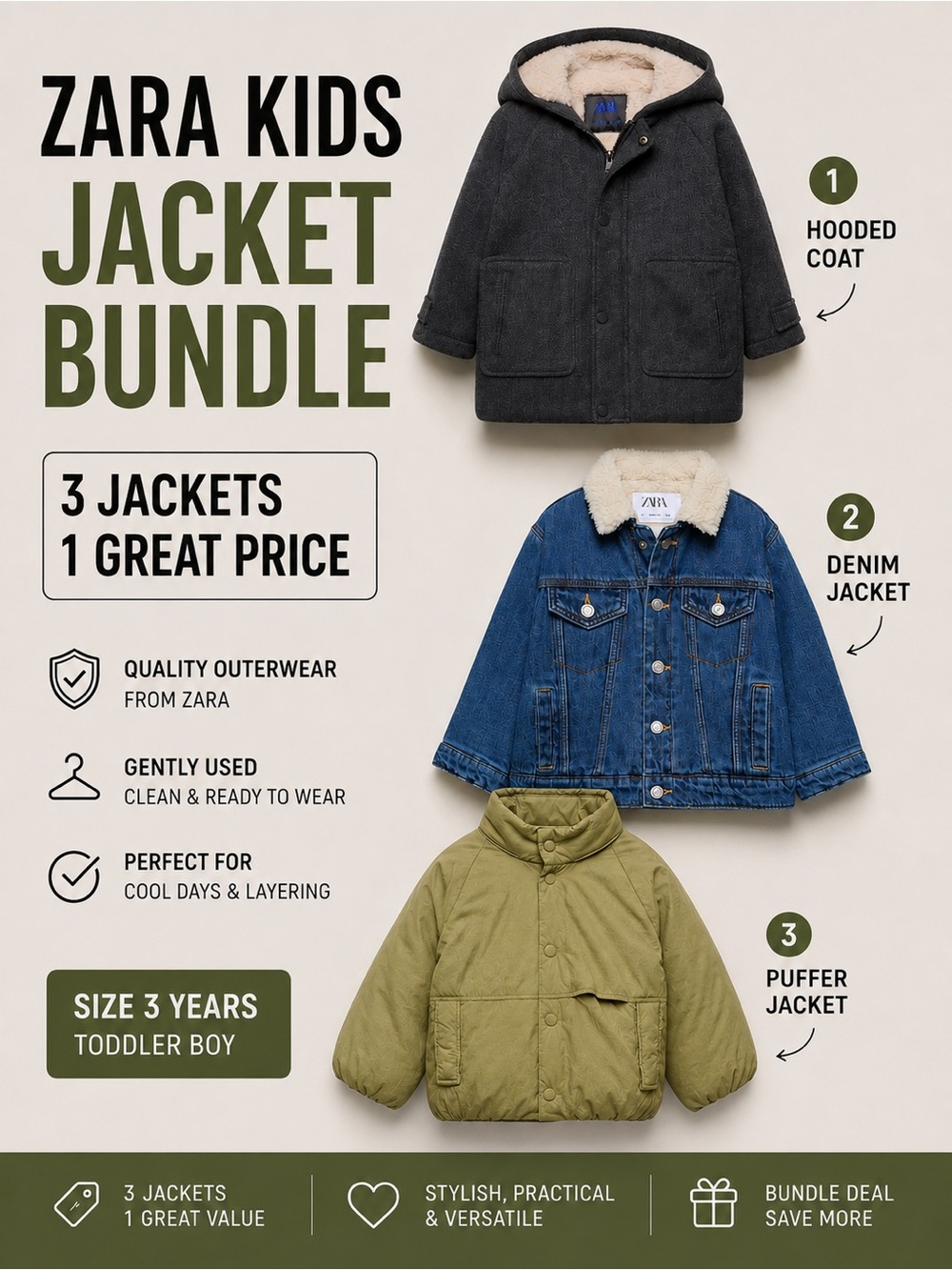 ZARA Kids Jacket Bundle — 3 Jackets | Size 3 Years